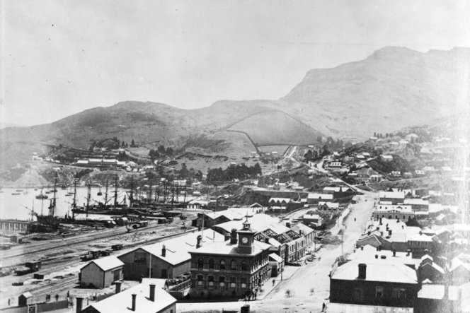 Lyttelton in the 1870s had come a long way from the frontier port that greeted the pioneers from the first four ships in the 1850s. Lyttelton. Ref: 1/2-070307-F. Alexander Turnbull Library, Wellington, New Zealand. http://natlib.govt.nz/records/23038612